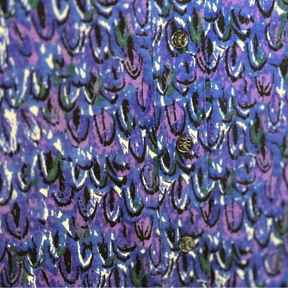 Tory Burch Long Sleeve Silk Blue and Purple Pattern Utility Button Down Top- XS - Picture 6 of 6